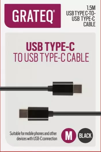 GRATEQ USB-C - USB-C KAAPELI 1.5M MUSTA - Kaapelit ja laturit - 6438327850550 - 1