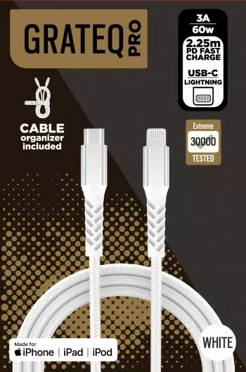 GRATEQ PRO USB-C - MFI LIGHTNING KAAPELI 2.25M - Kaapelit ja laturit - 6438327860412 - 1